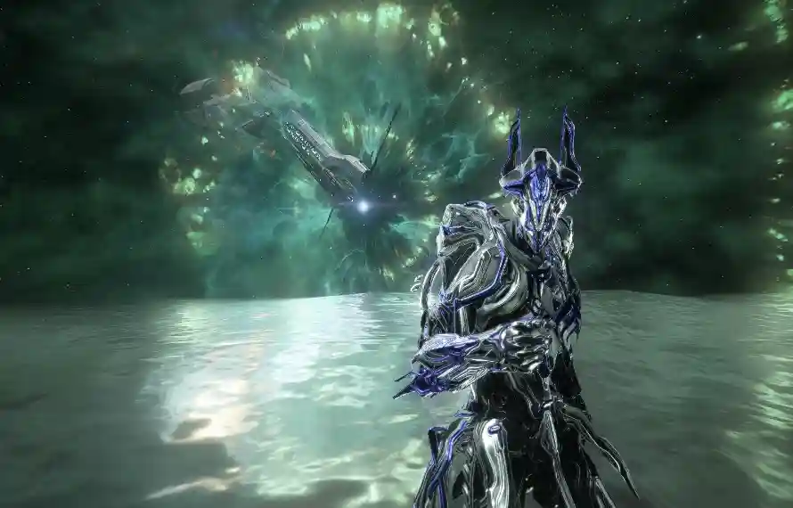 2k高斯壁纸-星空背景和星际战甲-水面反射「哲风壁纸」