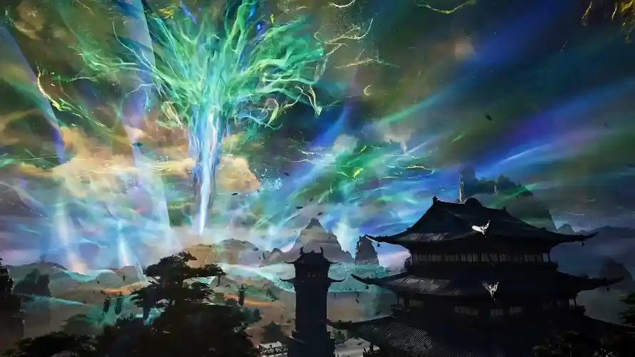 4k元婴壁纸-古建筑与仙侠场景-绿色能量「哲风壁纸」