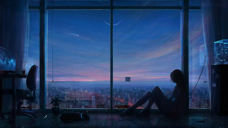 4k夜景壁纸 - 城市夜景 - 电脑壁纸 - 窗边人物「哲风壁纸」