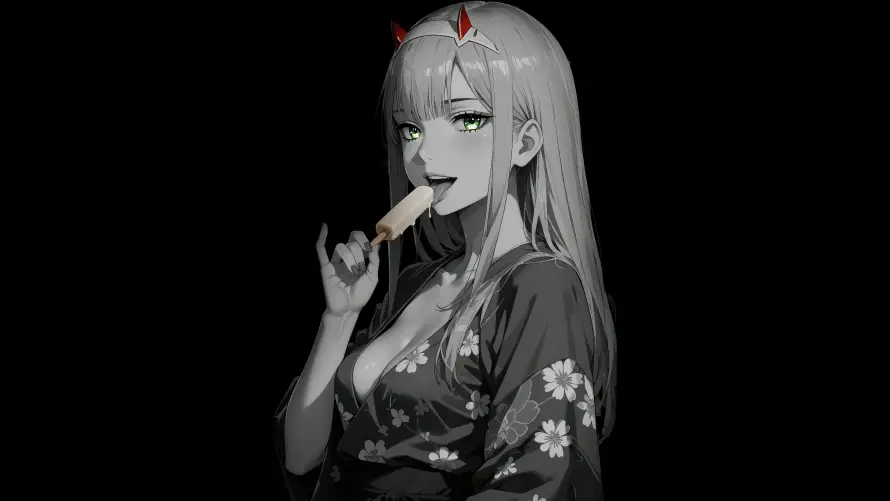 6k和服壁纸-冰棒雪糕和角-黑白女孩热门的壁纸「哲风壁纸」