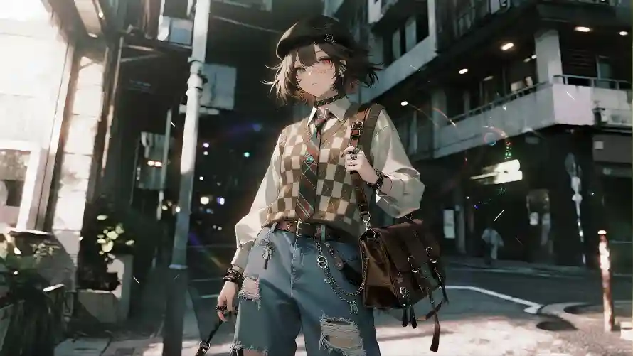 3k复古壁纸-贝雷帽壁纸和少女-格纹马甲壁纸推荐「哲风壁纸」