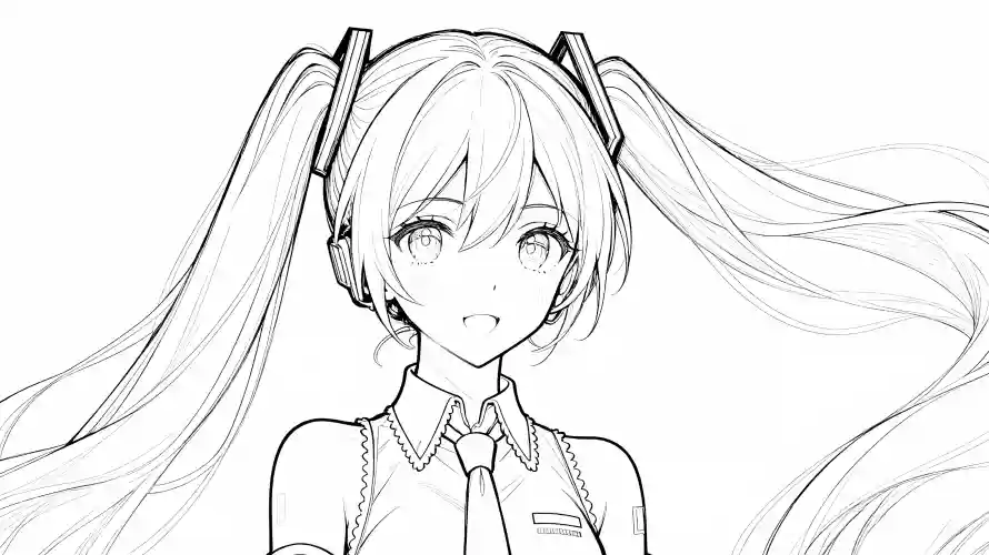4k初音未来壁纸 - 动漫线稿 - 手绘素材 - 线稿素材「哲风壁纸」