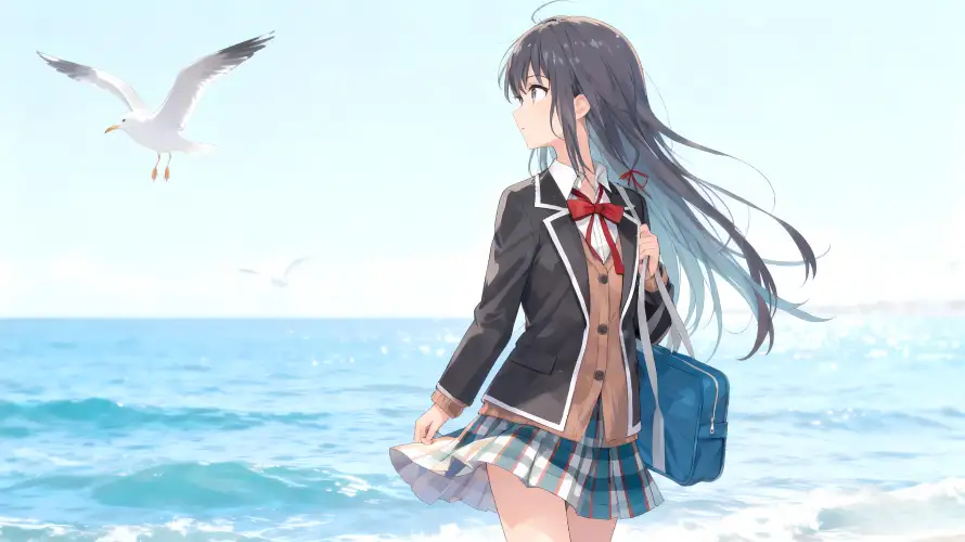 4k校服壁纸 - 海边 - 海鸥 - 蓝天「哲风壁纸」