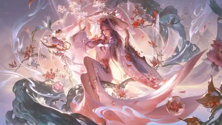4k古风壁纸 - 红衣 - 花瓣 - 飘带「哲风壁纸」