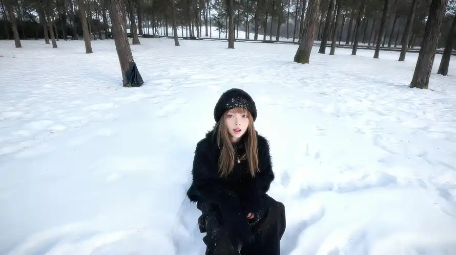 4k冬日壁纸-黑衣美女和雪地-壁纸推荐「哲风壁纸」