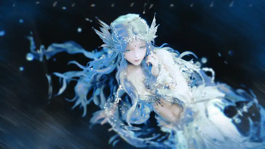 4k梦幻壁纸 - 深海 - 深蓝 - 蓝发「哲风壁纸」