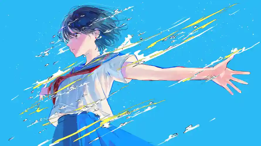 4k动漫壁纸-水手服与少女-伸展手臂热门的壁纸「哲风壁纸」