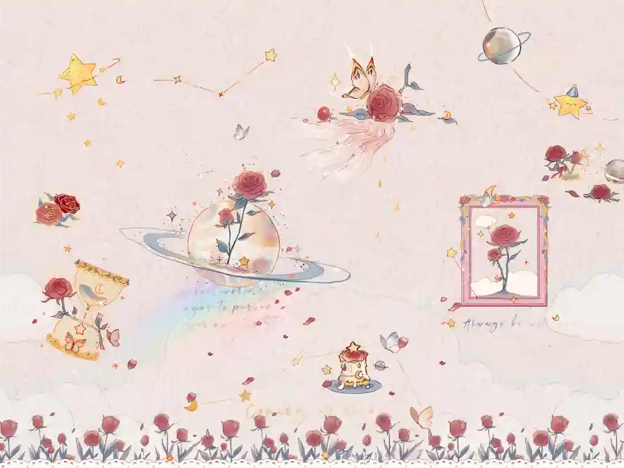 4k插画壁纸 - 星球 - 沙漏 - 玫瑰「哲风壁纸」