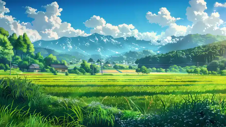 4k小镇壁纸 - 山脉 - 村庄 - 田野「哲风壁纸」