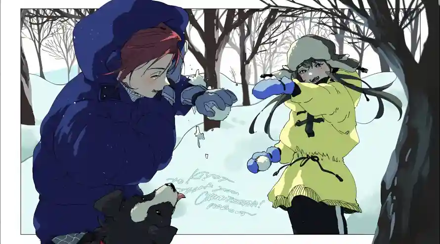 2k冬季壁纸-打雪仗壁纸和动漫-蓝色外套热门的壁纸「哲风壁纸」