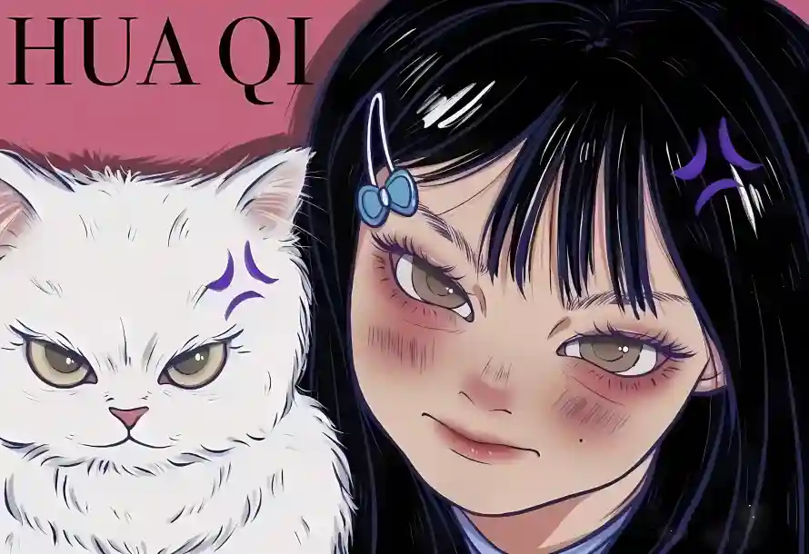 2k动漫壁纸-白色小猫和女孩-粉色背景壁纸分享「哲风壁纸」