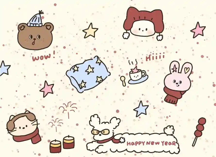 2k兔子壁纸-新年与小熊-免费下载「哲风壁纸」