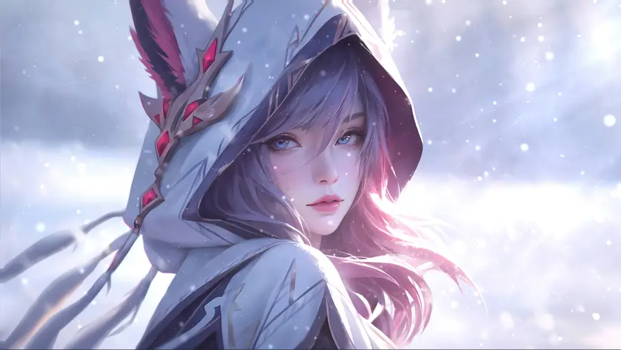 4k人物壁纸 - 紫发 - 雪景 - 二次元「哲风壁纸」