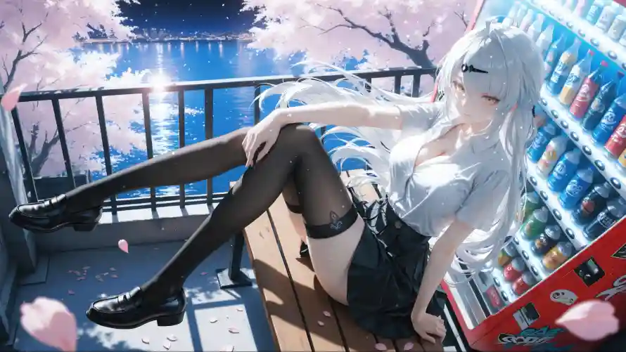 4k女孩壁纸 - 樱花 - 白发 - 美女「哲风壁纸」