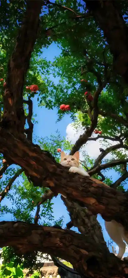 4k小猫壁纸 - 树干 - 绿叶 - 自然「哲风壁纸」