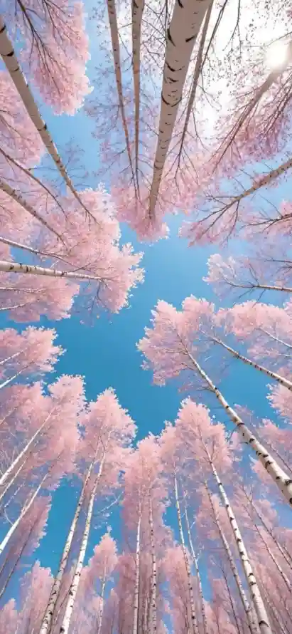 4k树林壁纸 - 白桦 - 简约 - 粉色「哲风壁纸」