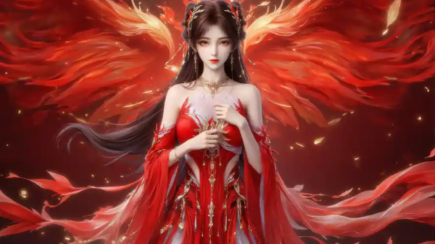 4k古风壁纸 - 红衣 - 翅膀 - 火灵儿「哲风壁纸」