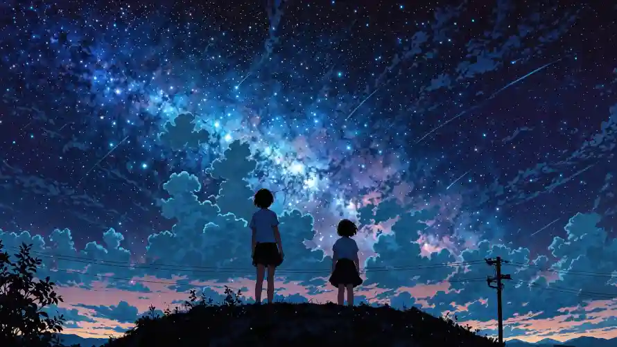 4k云朵壁纸 - 夜空 - 孩子 - 山丘「哲风壁纸」