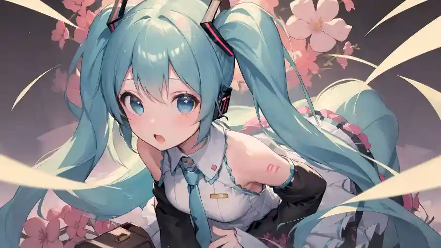 4k初音壁纸 - 樱花 - 蓝发 - 二次元「哲风壁纸」