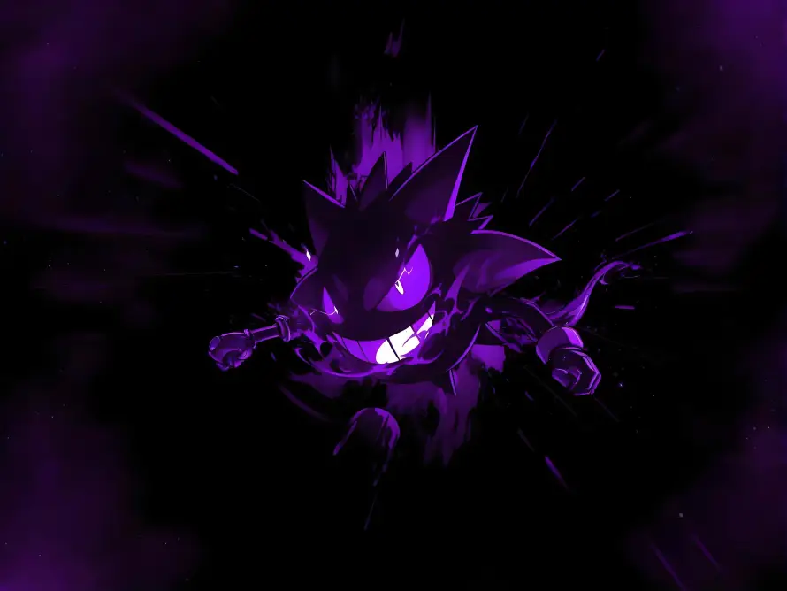 4k发光壁纸 - 紫色 - 耿鬼 - 宝可梦「哲风壁纸」