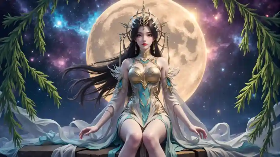 4k古风壁纸 - 女神 - 星空 - 月亮「哲风壁纸」