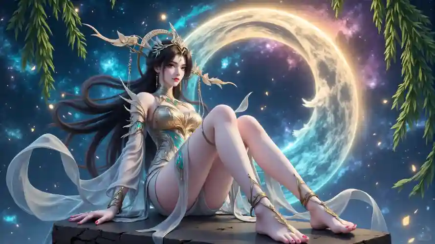 4k仙侠壁纸 - 古风 - 星空 - 月牙「哲风壁纸」