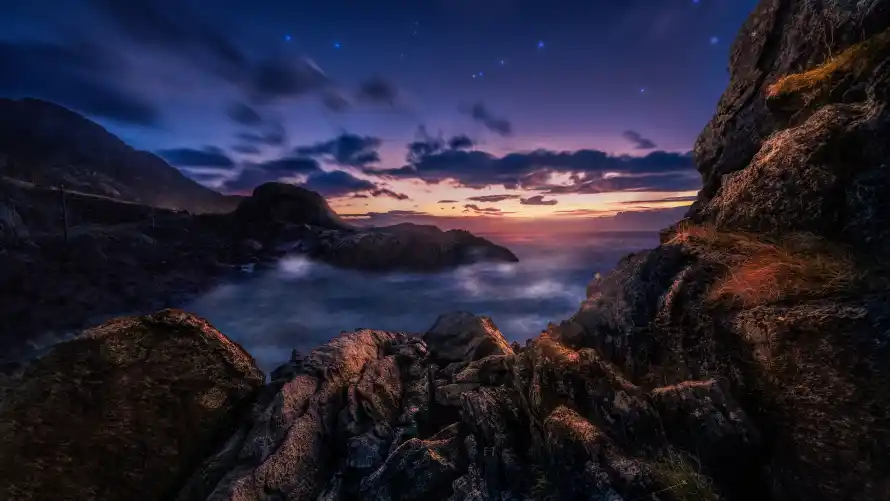 4k山脉壁纸 - 岩石 - 星空 - 晚霞「哲风壁纸」