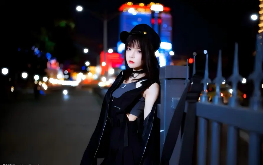 4k夜景壁纸 - 帽子 - 美女 - 街拍「哲风壁纸」