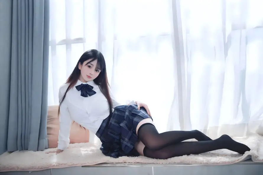 4k室内壁纸 - 美女 - 长发 - 黑丝「哲风壁纸」