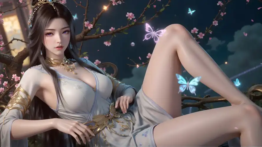 4k夜景壁纸 - 樱花 - 紫灵 - 蝴蝶「哲风壁纸」