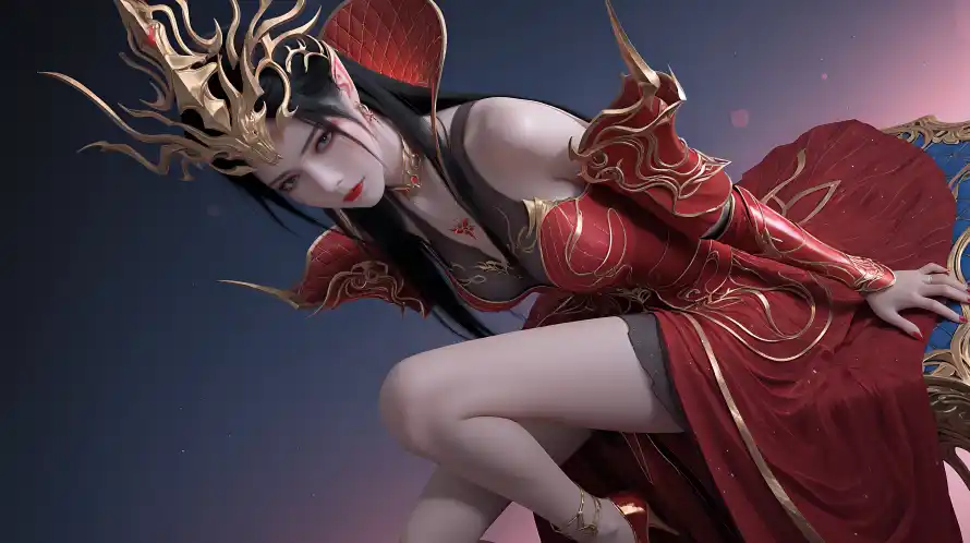 4k古风壁纸 - 红衣 - 美杜莎 - 华丽服饰「哲风壁纸」