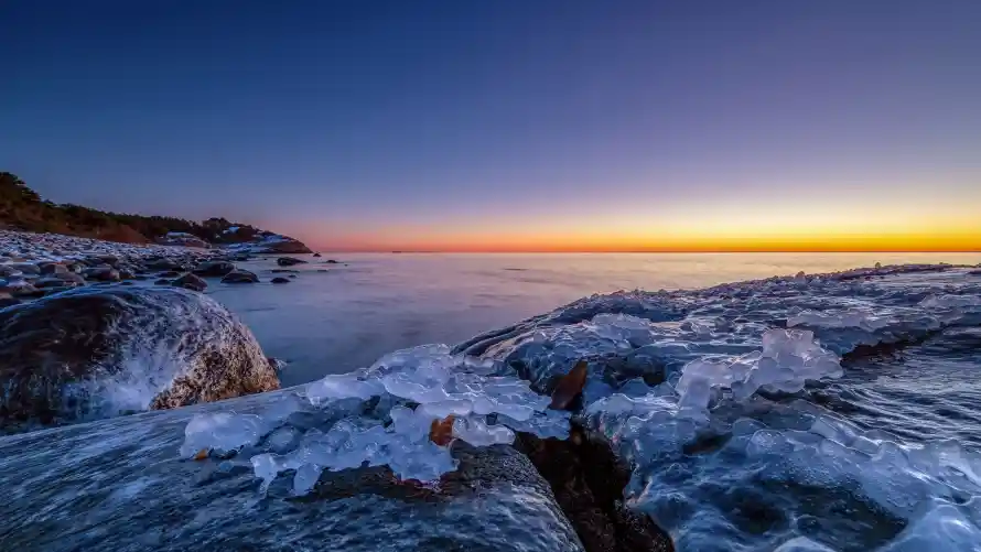 4k冰景壁纸 - 冰雪 - 岩石 - 日出「哲风壁纸」