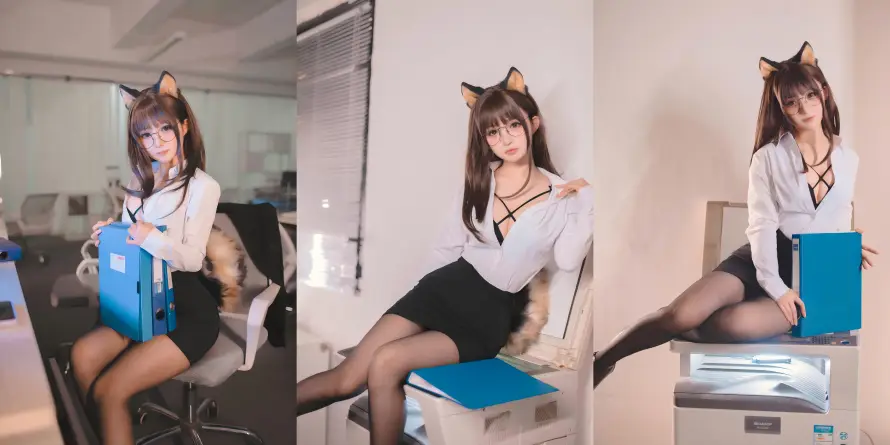 11k办公壁纸-文件夹与美女-猫耳美女免费下载「哲风壁纸」