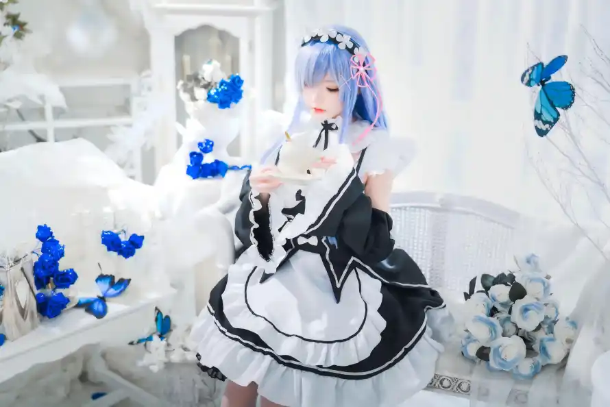 4k蓝发壁纸 - 蕾姆 - cos - 女仆装「哲风壁纸」