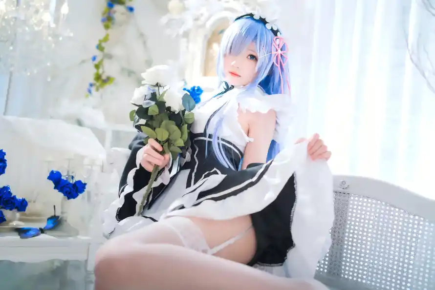 4k白丝壁纸 - 蓝发 - 雷姆 - cos「哲风壁纸」