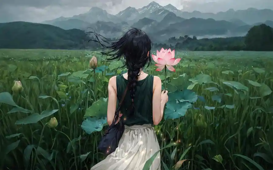 4k女孩壁纸 - 山脉 - 插画 - 背影「哲风壁纸」