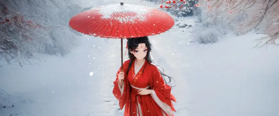 4k古风壁纸 - 女孩 - 插画 - 红伞「哲风壁纸」 4k古风壁纸 - 女孩 - 插画 - 红伞「哲风壁纸」