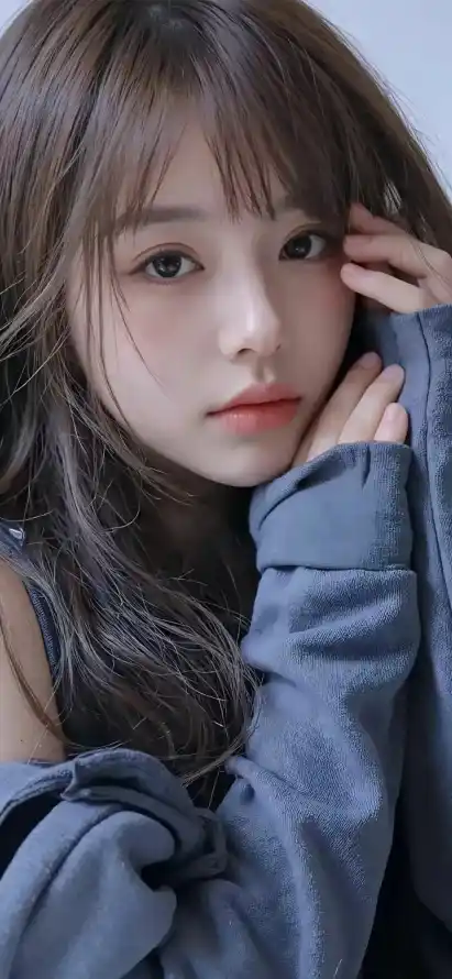 4k清纯壁纸 - 美女 - 蓝衣 - 长发「哲风壁纸」