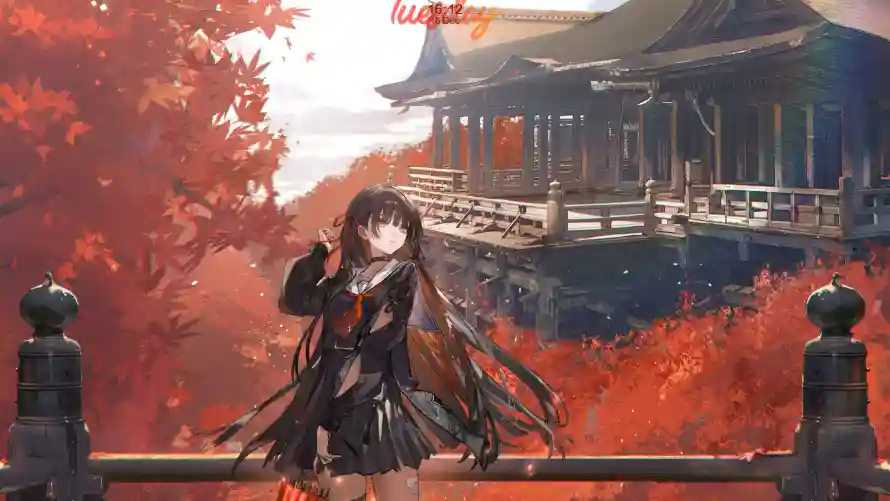 4k少女壁纸 - 枫叶 - 校服 - 秋季「哲风壁纸」