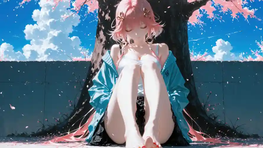 4k动漫壁纸 - 少女 - 花瓣 - 蓝天「哲风壁纸」