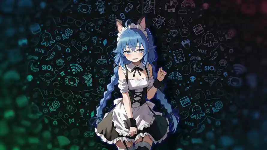 4k暗色壁纸 - 猫耳 - 蓝发 - 蓝瞳「哲风壁纸」