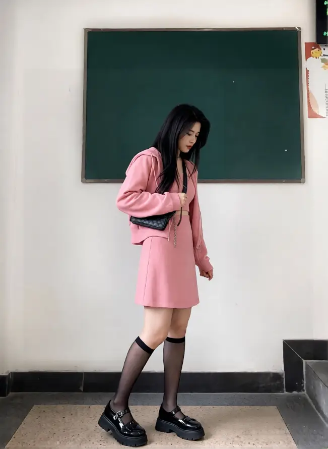 4k女生壁纸 - 教室 - 短裙 - 穿搭「哲风壁纸」