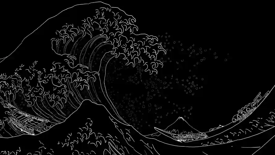 2k浪花壁纸-富士山与海浪-日式绘画壁纸分享「哲风壁纸」