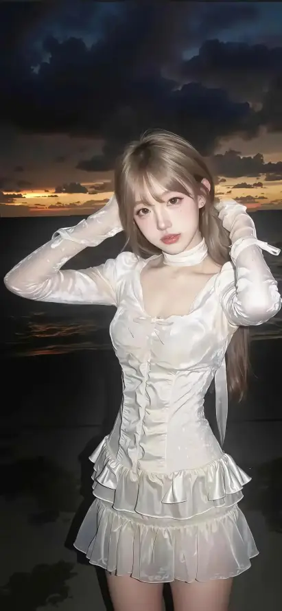 4k少女壁纸 - 晚霞 - 沙滩 - 海景「哲风壁纸」