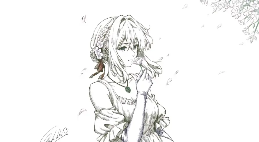 4k少女壁纸 - 手绘 - 插画 - 线稿「哲风壁纸」