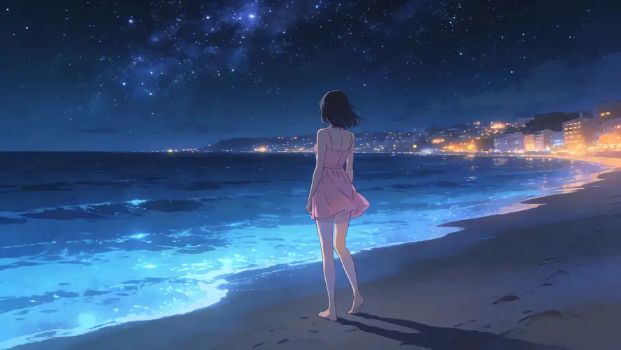 4k夏夜壁纸 - 夜晚 - 少女 - 星空「哲风壁纸」