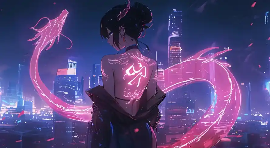 4k城市壁纸 - 夜景 - 纹身 - 背影「哲风壁纸」