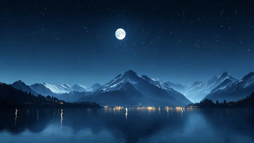 3k夜景壁纸-蓝色调和夜空-山川倒影免费下载「哲风壁纸」