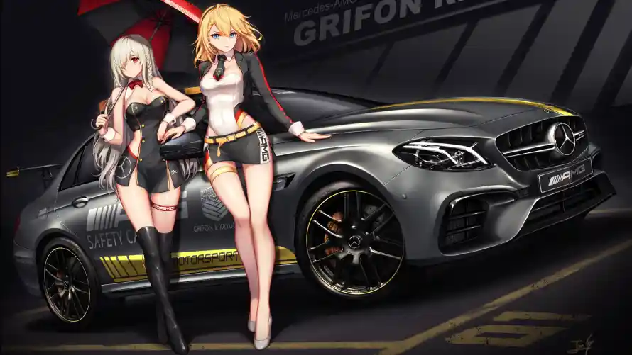 4k少女壁纸 - 汽车 - 短裙 - 赛车「哲风壁纸」