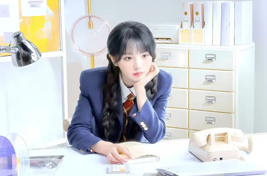 4k书桌壁纸 - 制服 - 台灯 - 坐姿「哲风壁纸」